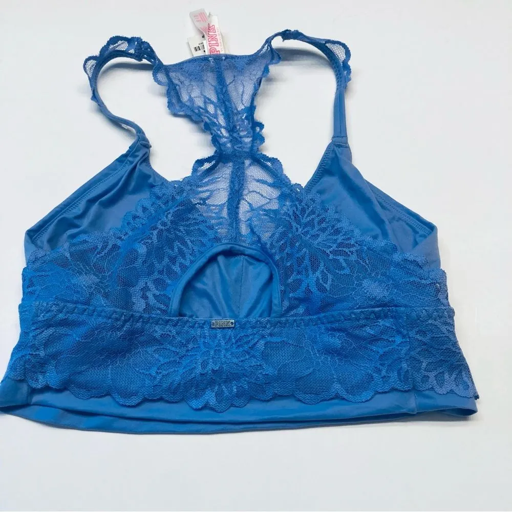 Victoria's Secret Pink Lace Bralette Bra Racerback Unlined Size Small Blue‎ NEW - Image 7