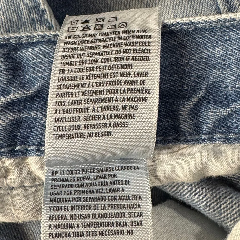 American Eagle SZ 8 Wide Leg Jeans Chewed Hems Belted Seamed Hi-Rise Light Wash - Image 12