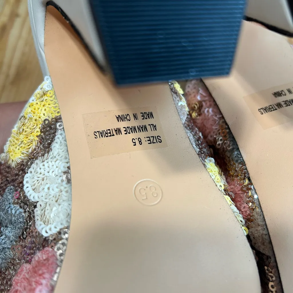 NWOB Lulus Callixta Pink Bone Floral Sequin Slide Heels – Size 8.5 - Image 8