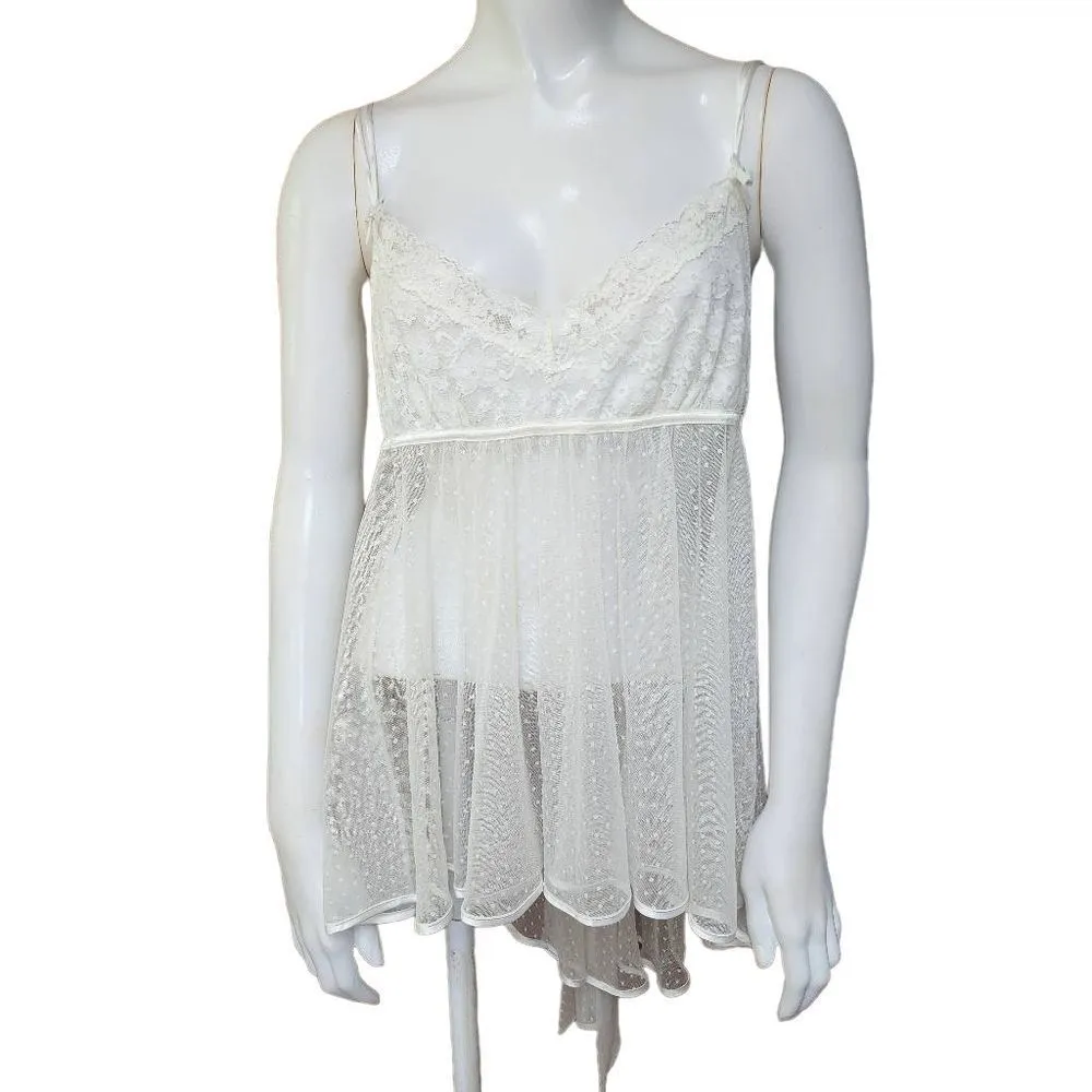 In Bloom by Jonquil Cream Polka Dot Mesh Babydoll Chemise (L) - Image 2