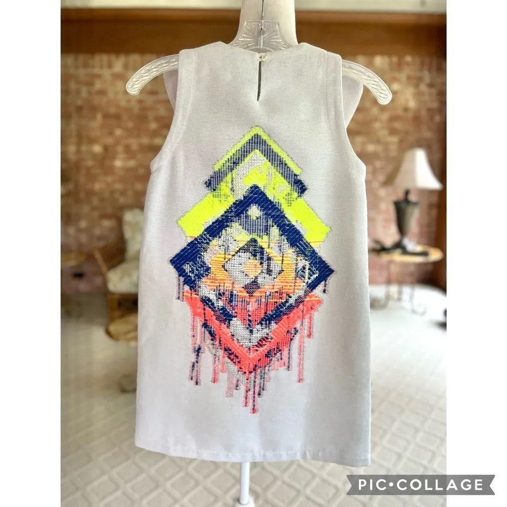 Koch Regina Dress Mini Splatter Embroidered Shift XS Graphic Sleeveless Brunch - Image 10