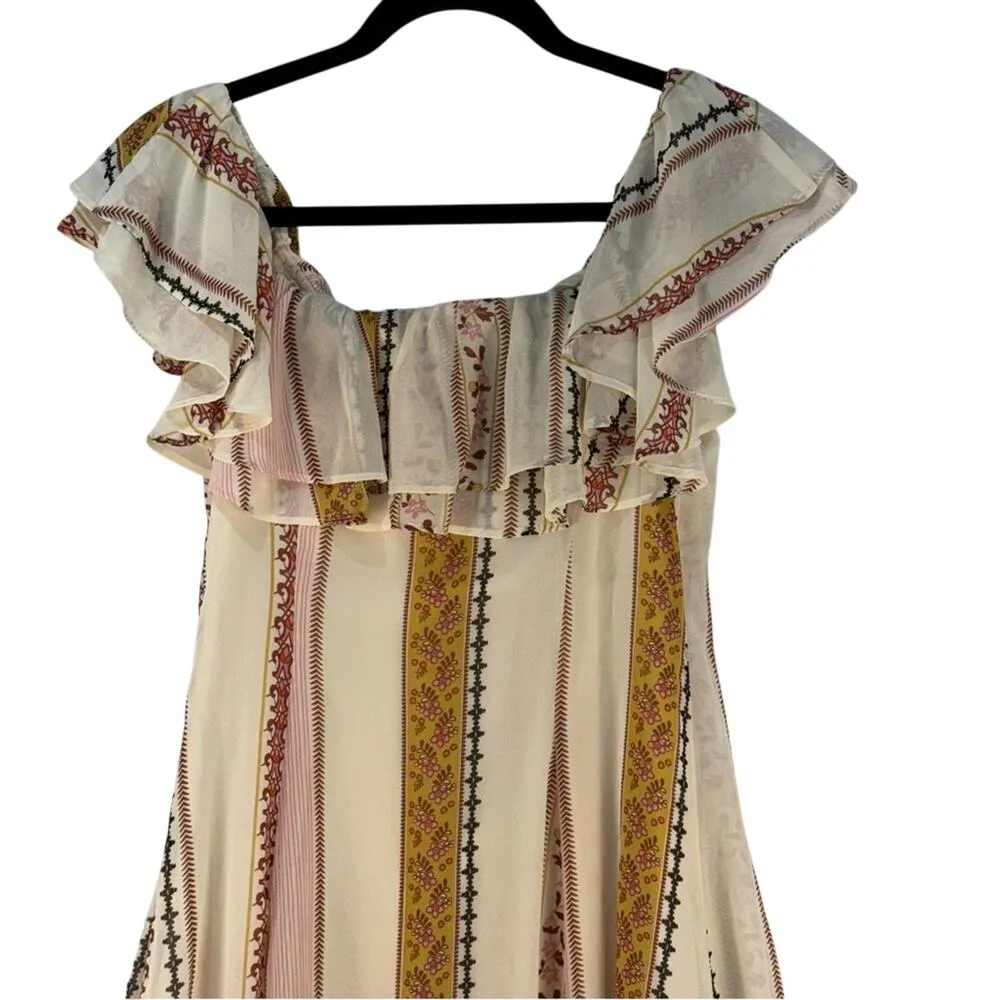 ASTR Cassidy Peasant Dress Beige Lace-Up Front Off-Shoulder Women’s Size Medium - Image 8