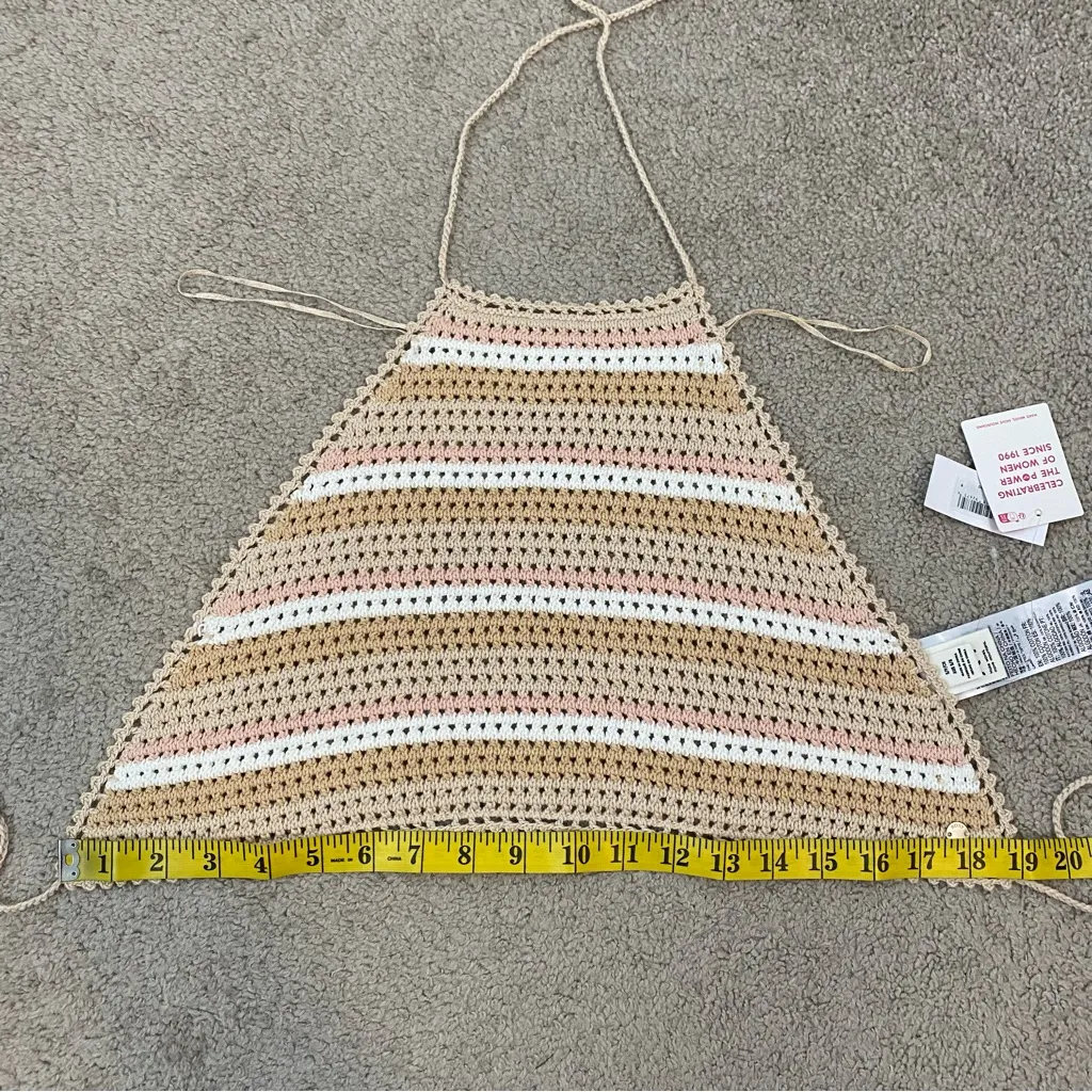 Roxy Daydreamer Crop Crochet Knit Halter Top Tapioca Stripe S - Image 10