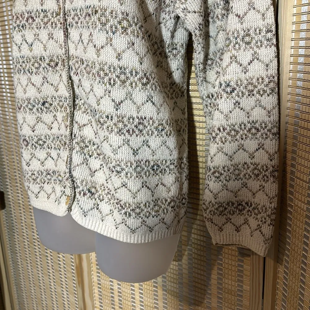 Reba Rose Vintage 1990s Y2K Beige Striped Cardigan Sweater 100% Cotton Small - Image 5