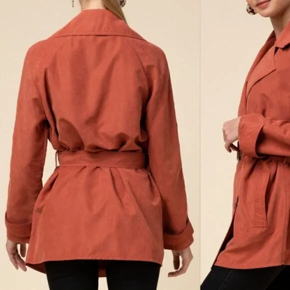 Faux Suede‎ Double Breasted Trench Coat - Image 12