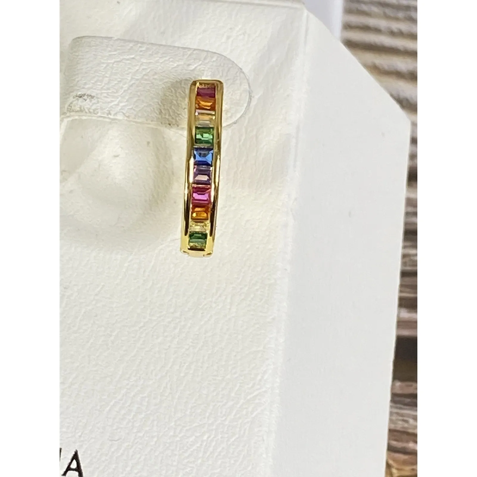 NEW Rachel Zoe Rainbow CZ Hoops Huggie NEW In CARD - Image 2