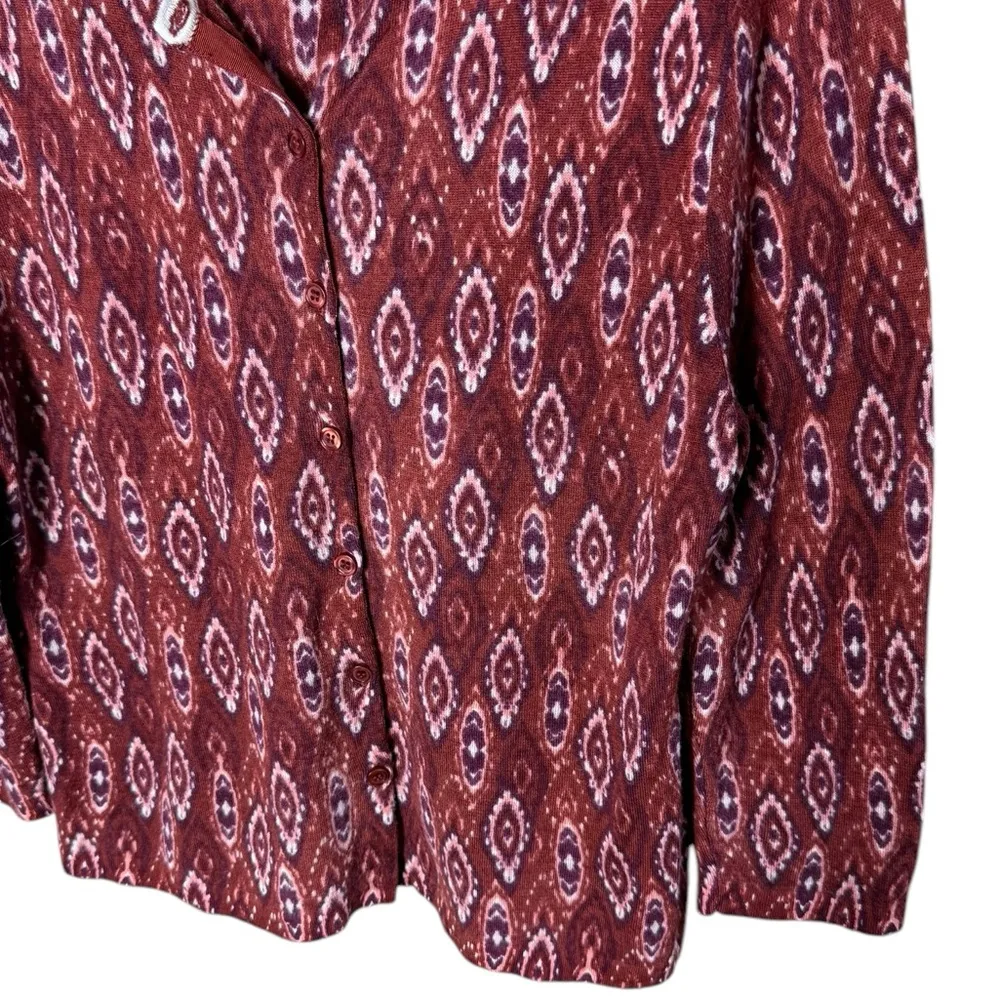 Garnet Hill Women’s Sz Large Wool Cardigan Sweater Printed Button Front - Image 4