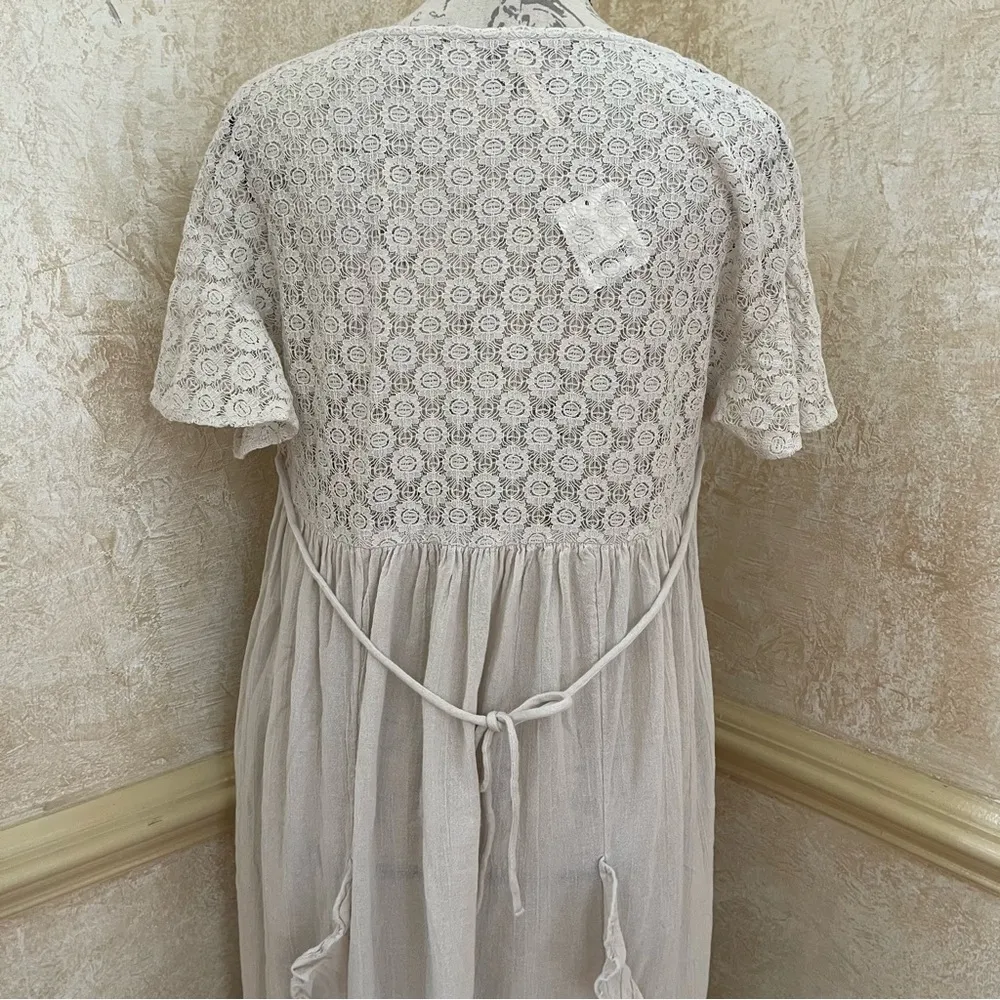 FREE PEOPLE Bring The Romance Midi Maxi Cotton Dress Neutral Sz XS oversized - Image 11