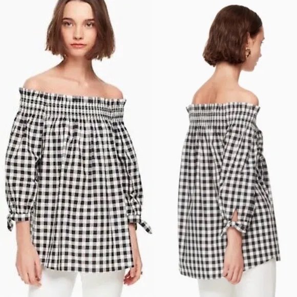Kate Spade Broome Street Black and White Gingham Off Shoulder Top Size‎ XS - Image 4