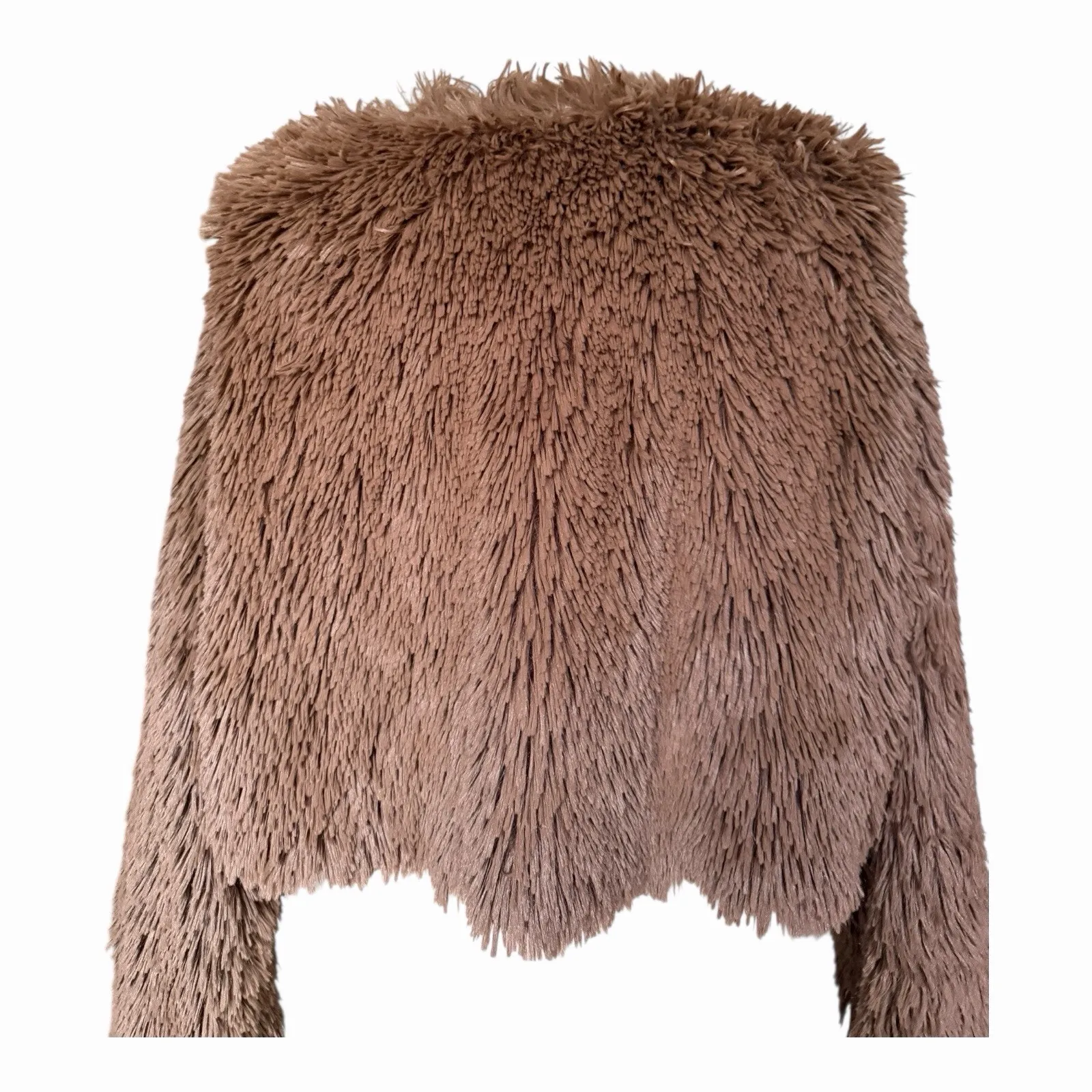 Vintage Shane Lee Faux Fur Cropped Jacket Light Brown Floral Pin Medium - Image 6