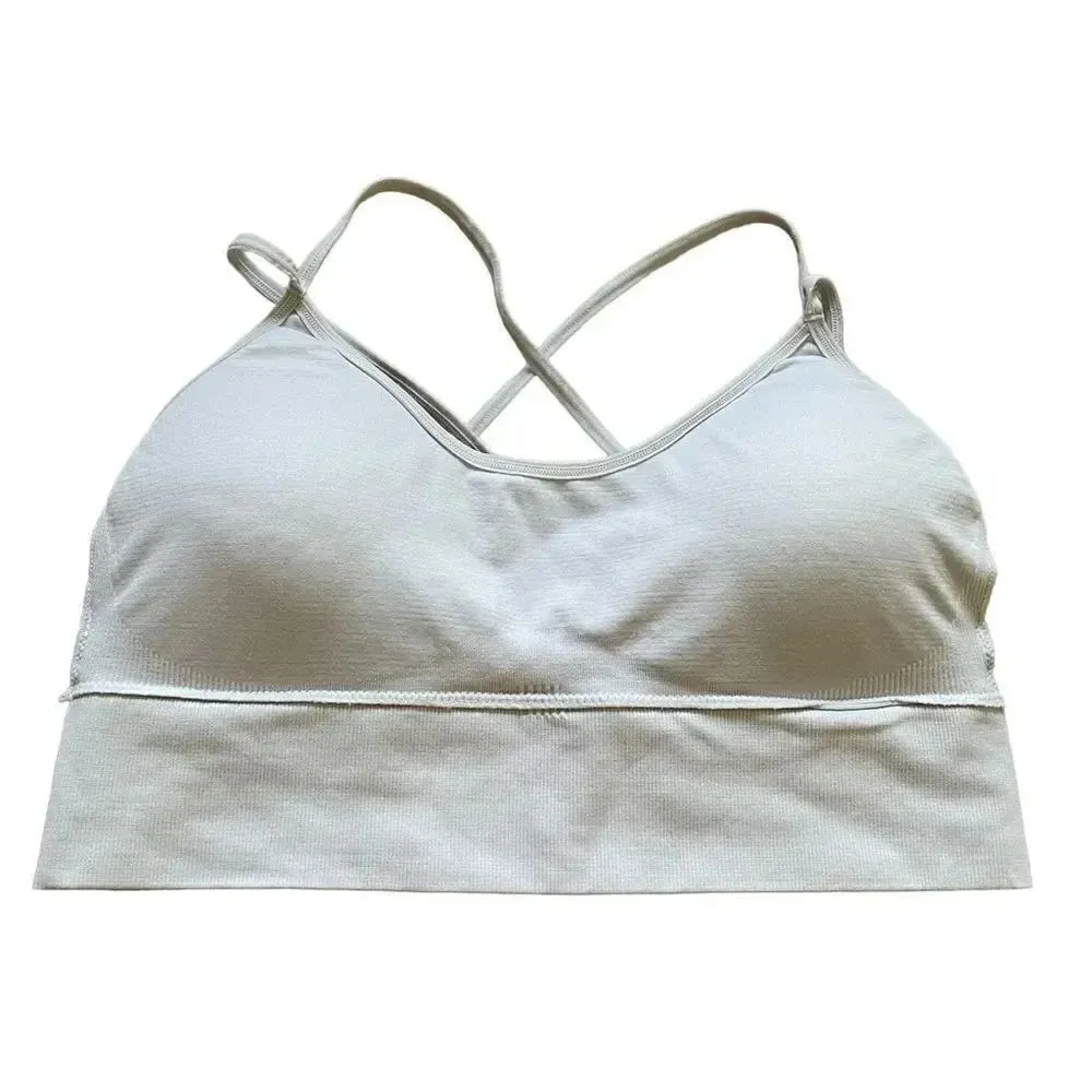 White Padded Crisscross Back Halter Neck lined Sports Bra SZ M Size M - Image 2