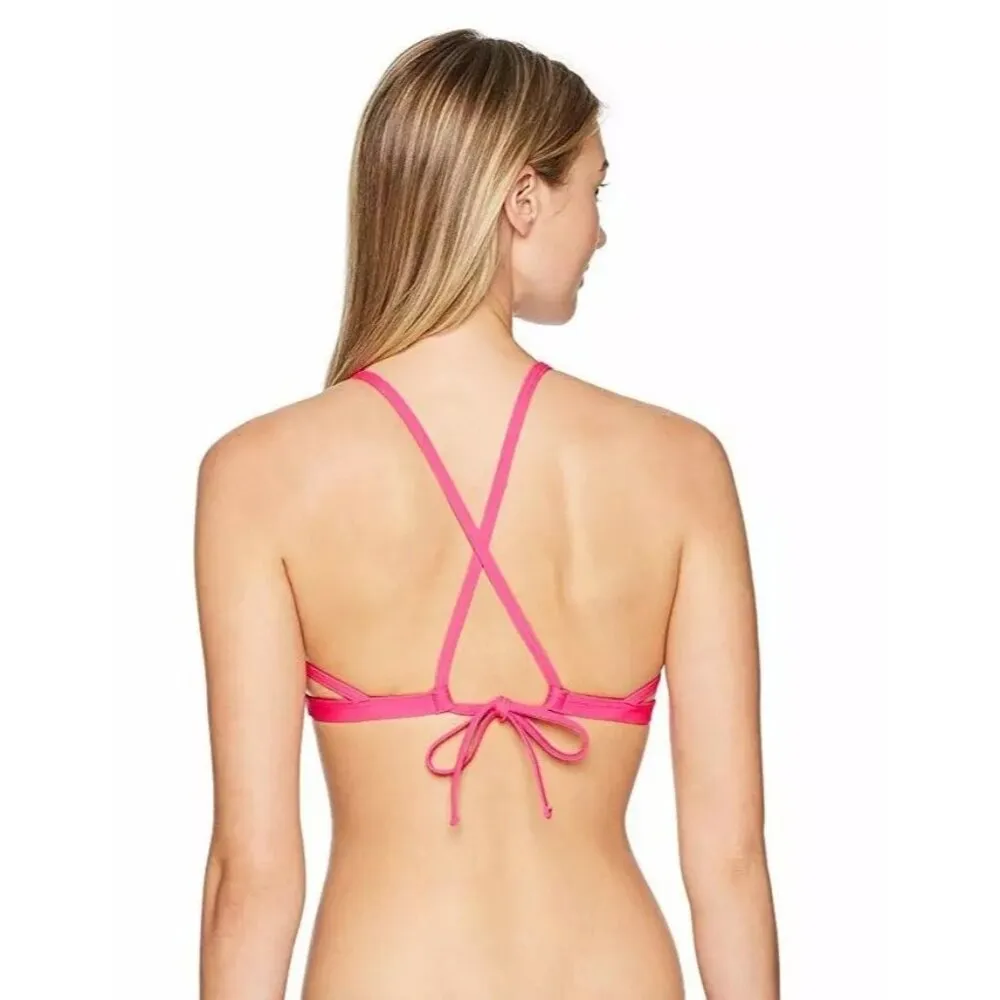 TYR Women Bikini Swim Top Crosscut Low Neckline Fresno Mojave Tieback Pink XS - Image 2