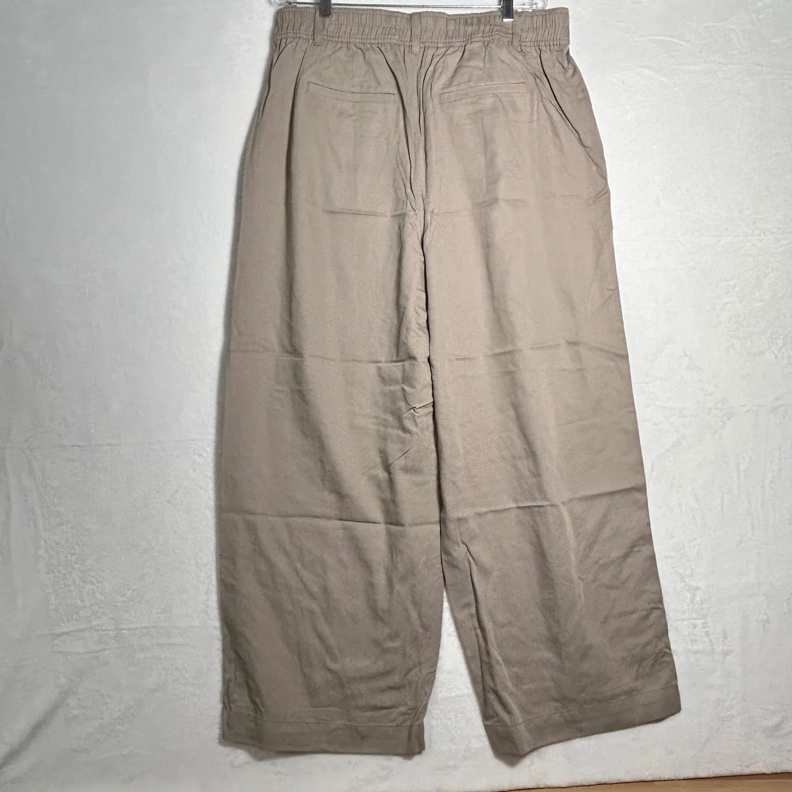 Madewell Wide Leg Crop Pants Beige Linen Blend Elastic Waist Size 16 Fair Trade - Image 2