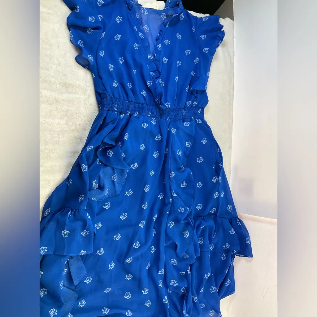 👗 Melloday floral ruffle asymmetric midi dress Cottagecore Prairie Boho‎ blue - Image 6
