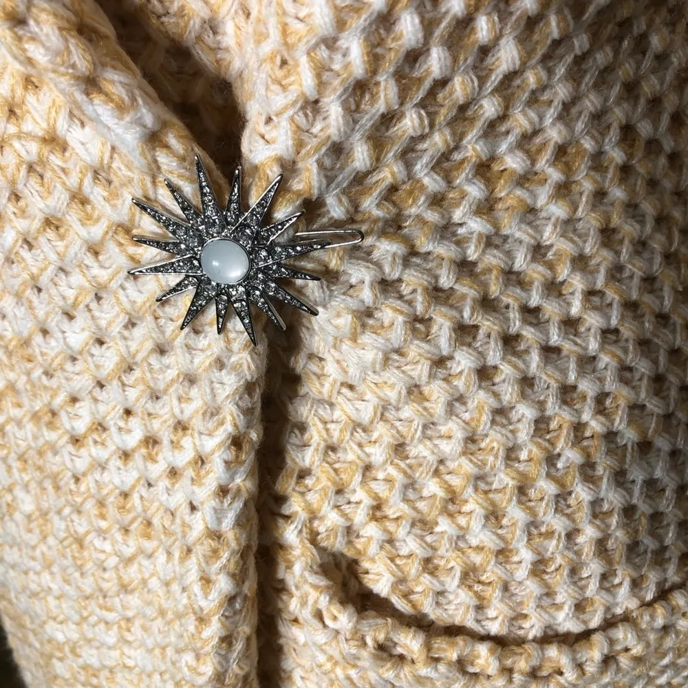 Vintage Y2K Forever 21 Long Coat Cable Knit Deep Pockets Cream/Yellow sz S - Image 10