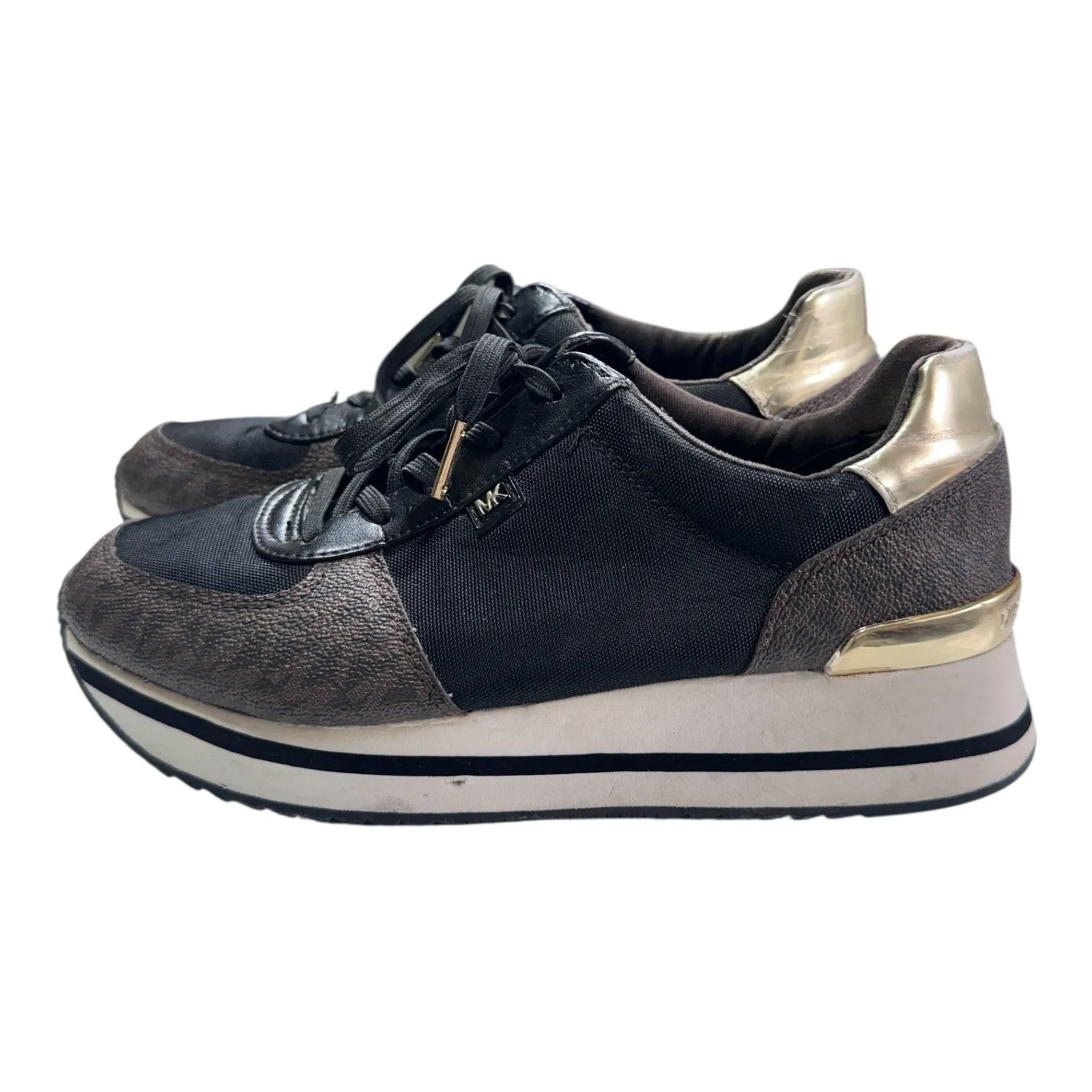 Michael Kors MK Logo Sneaker Black Brown Lace-Up Platform Casual Women's 7.5 - Image 3