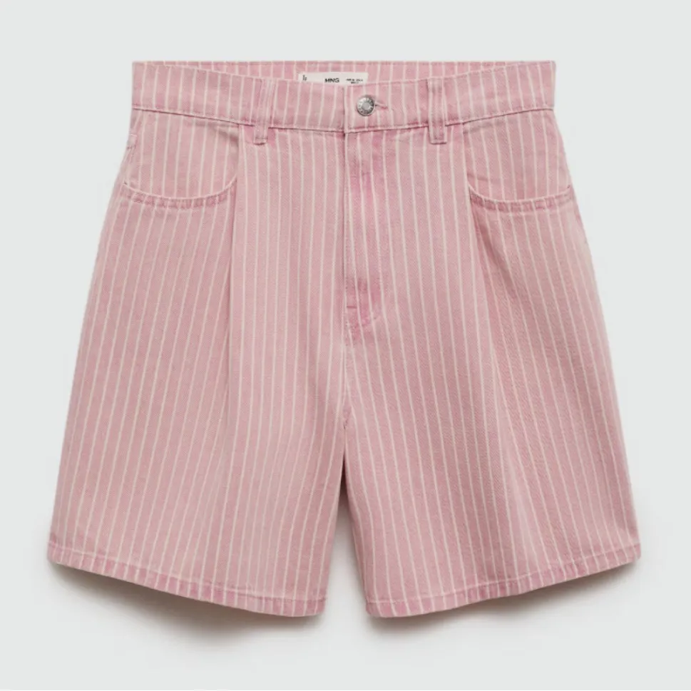 MANGO Striped Denim Shorts Pink - Image 5