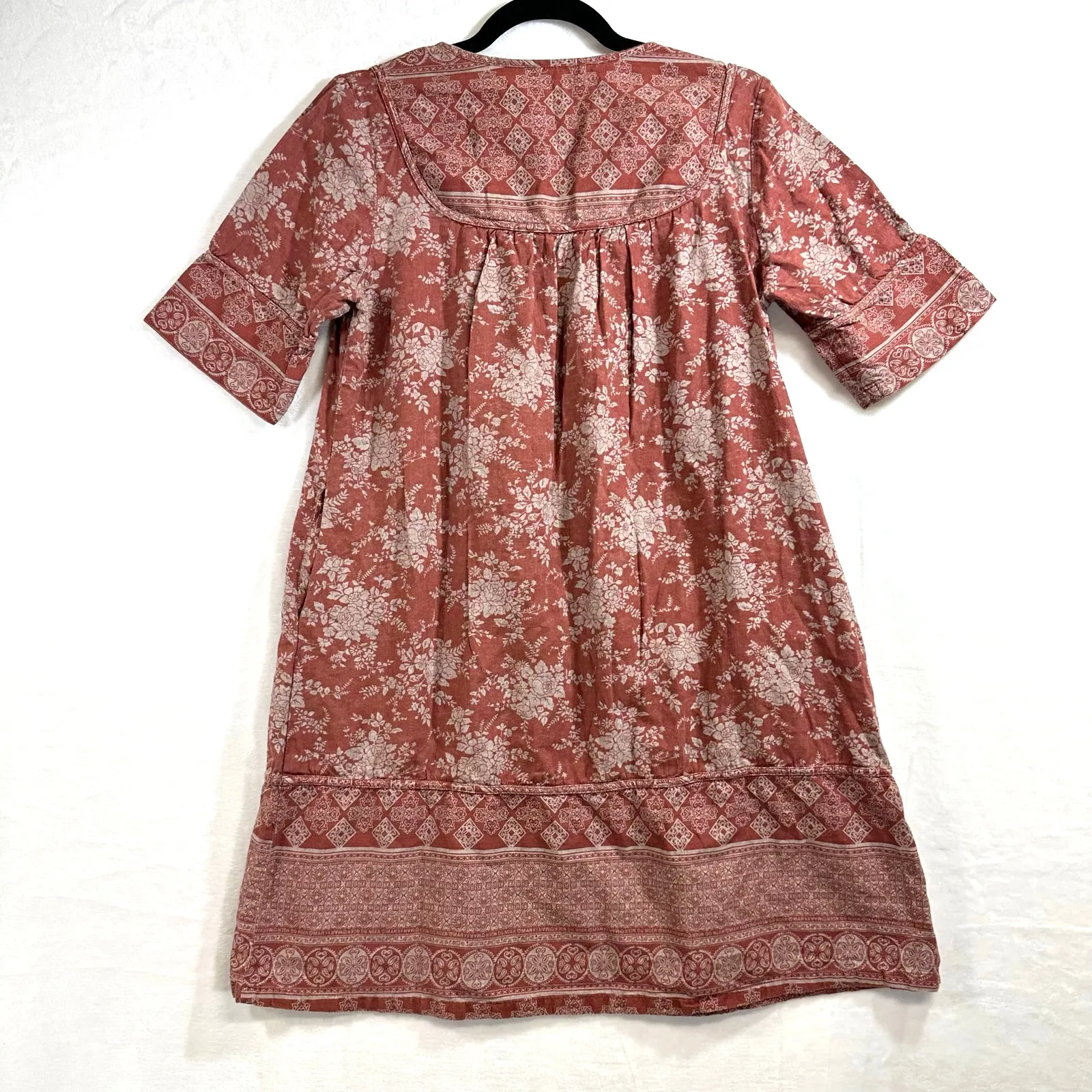 To Youmi Pink Floral Dress Midi‎ Smocked Printed Boho Tassel Spring Patterned Size L - Image 7
