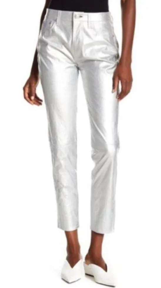 rag & bone Leather Pants 23 NWT Silver Metallic Contemporary Space Dress Event - Image 5