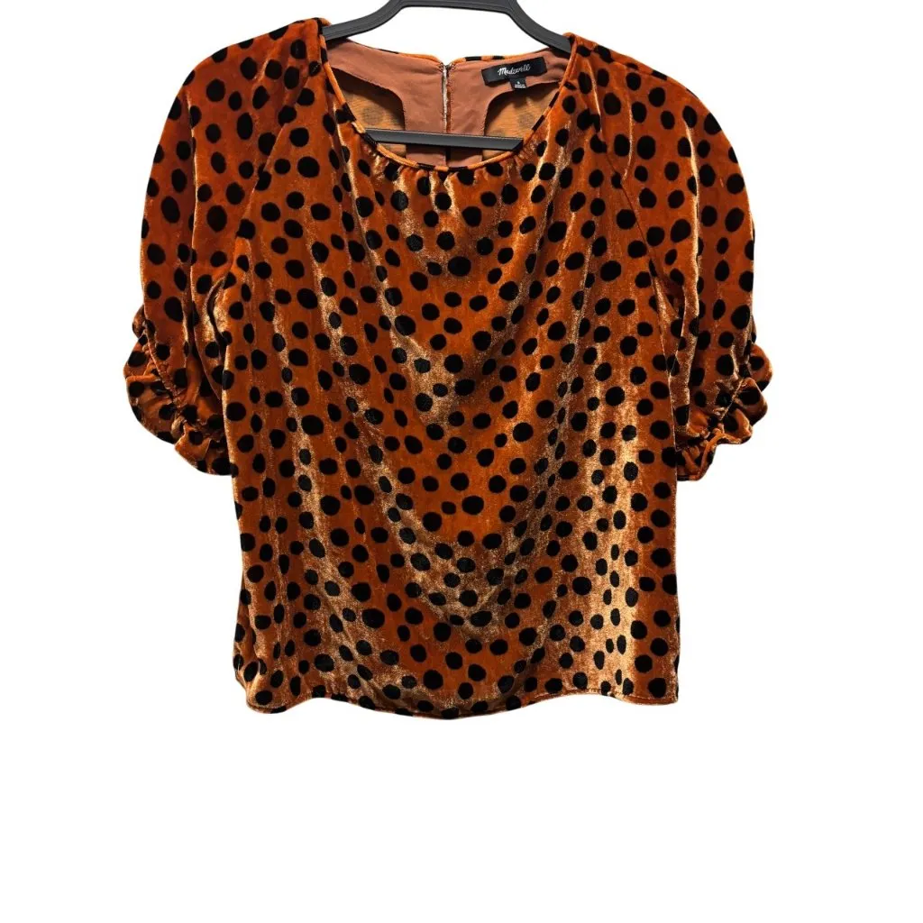 Madewell Velvet Memento Ruffle-Sleeve Top In Leopard Dot Size S - Image 3