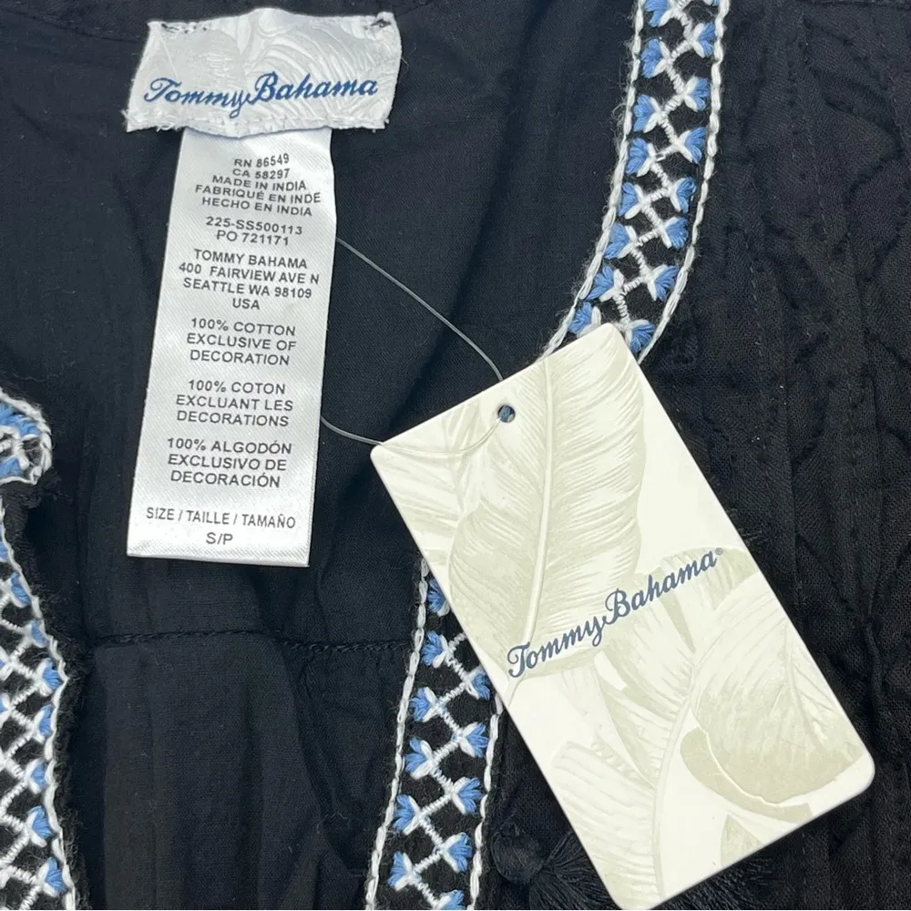 Tommy Bahama Black Cotton Clip Embroidered Tier Dress Size Small NEW *TINY FLAW* - Image 3
