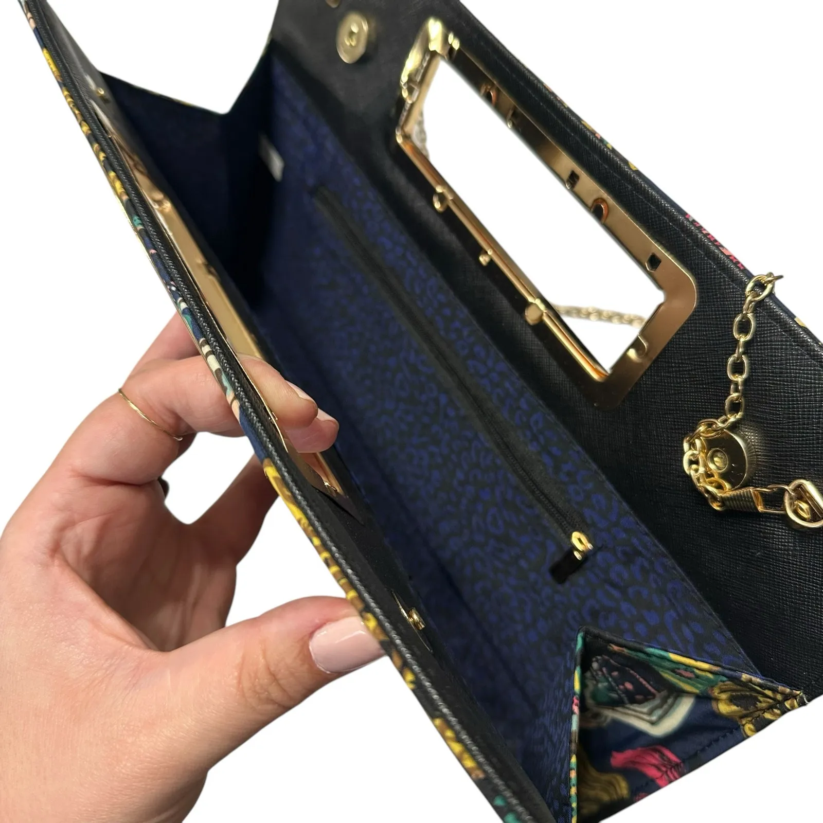 Multicolor Butterfly Rectangular Convertible Clutch Crossbody Purse Wedding Blue - Image 5