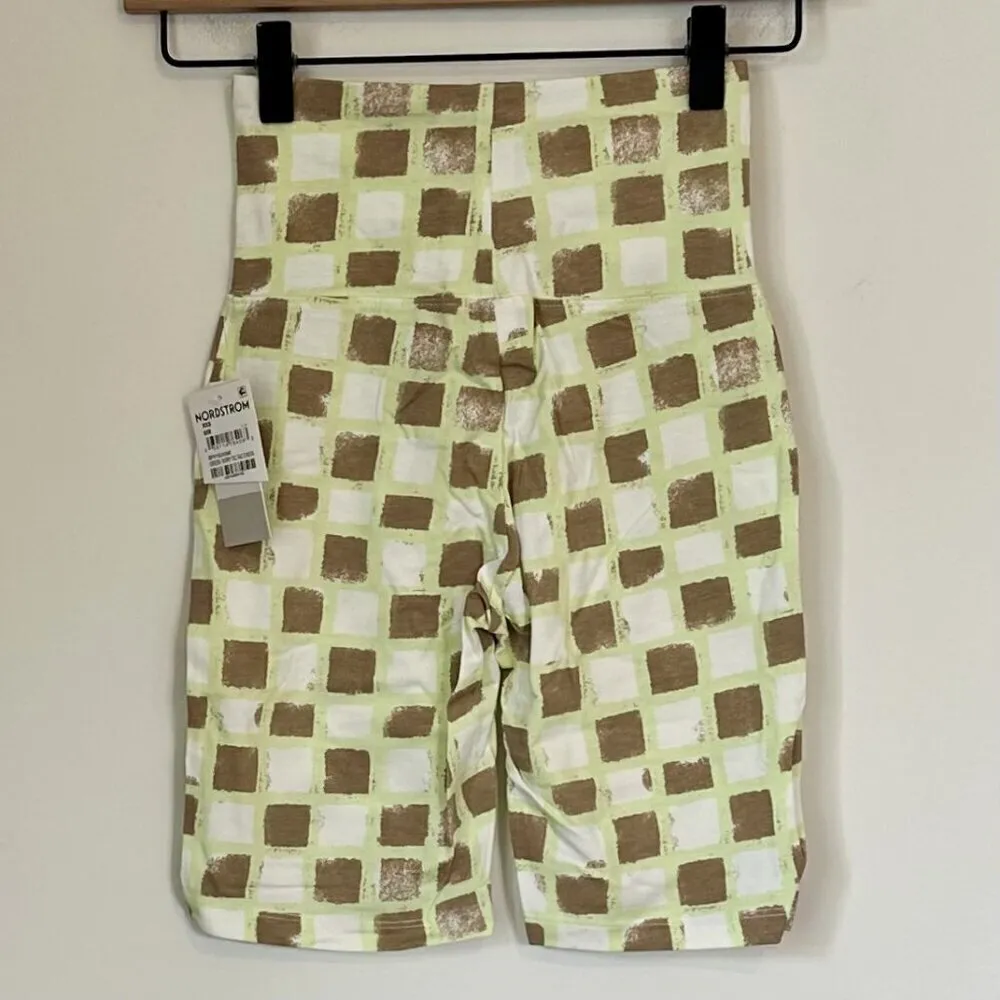 NWT bp High Waist Bike Shorts in Green Ivory Tic Tac Checkerboard - XXS - Image 6