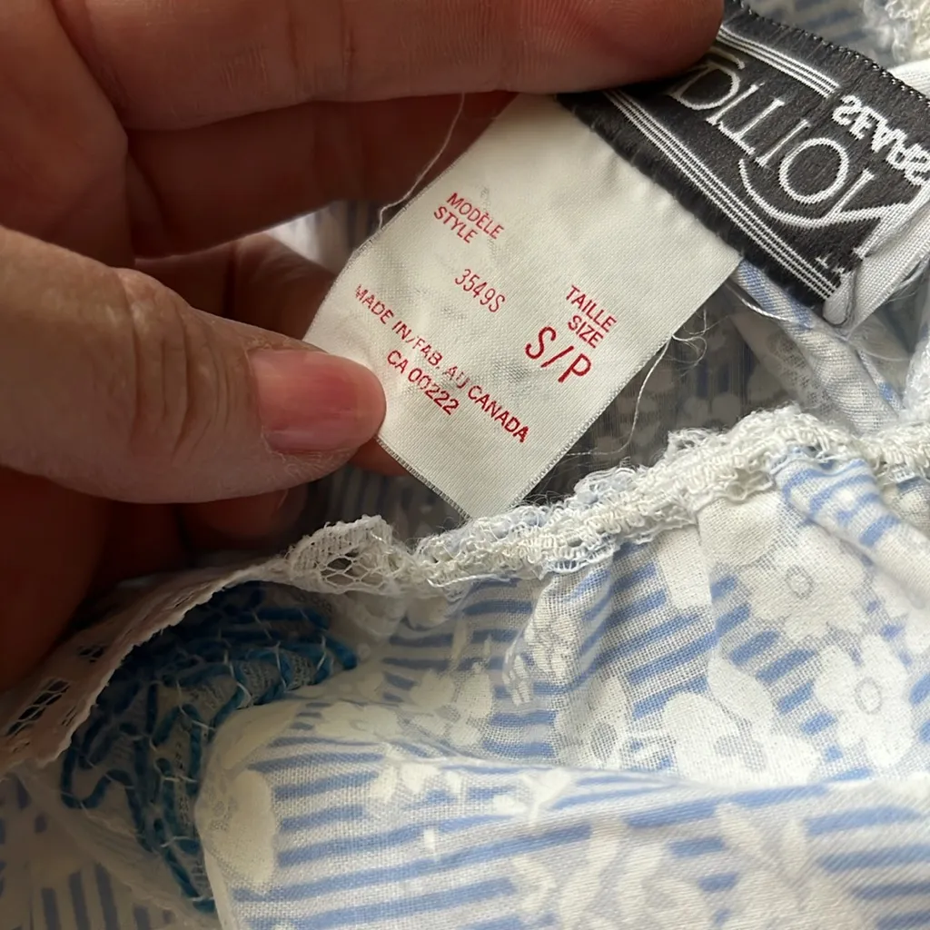 Vintage maxi length mumu floral dress pastel blue stripes white flowers lace - Image 5