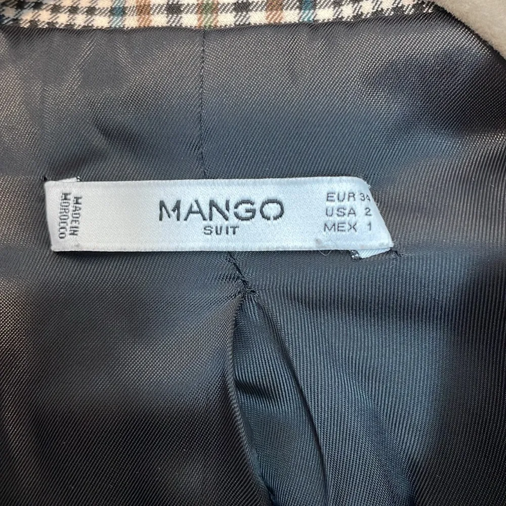 Mango MNG Double breasted check blazer brown blue  plaid size 2 Suit line - Image 4