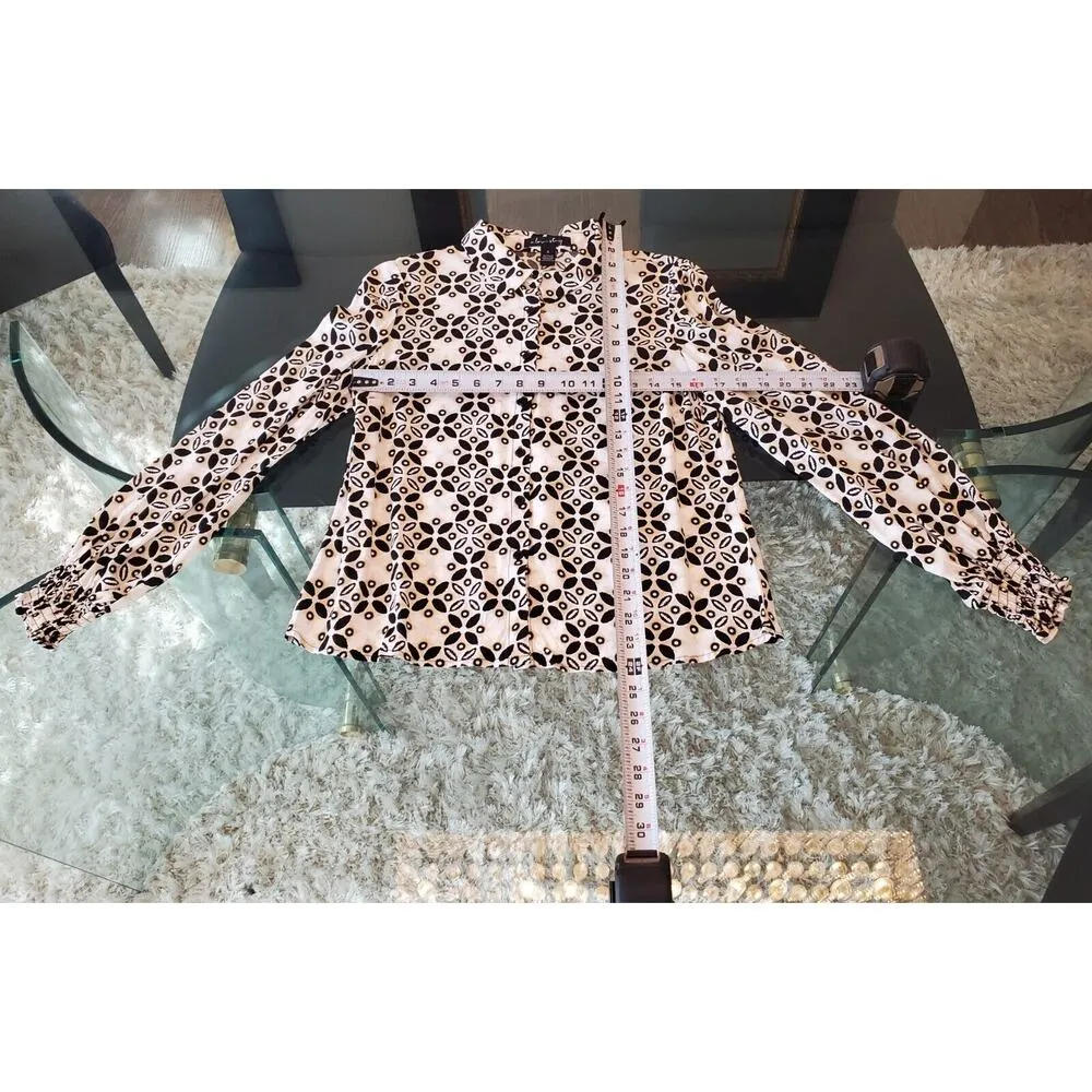 A love story Womens Black & White Rayon Collared Long Sleeve Button Down Shirt 4 - Image 12