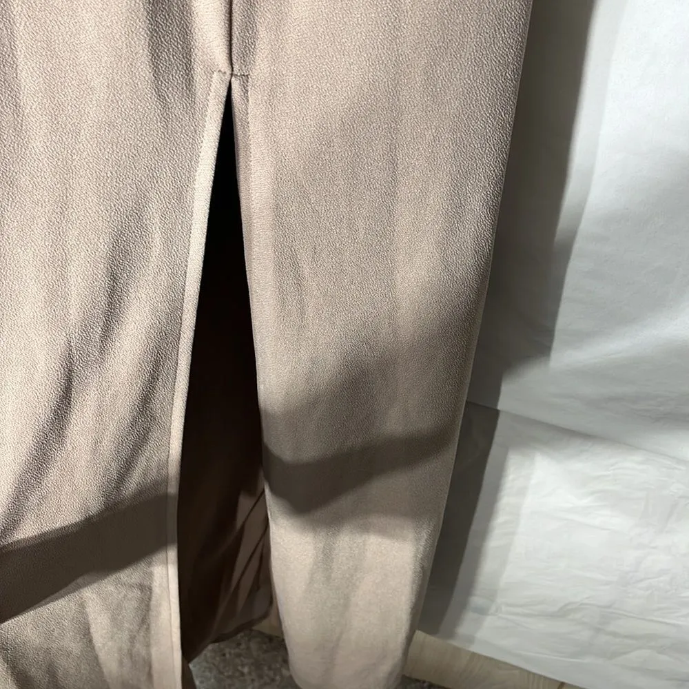 NWOT Birdy Grey Taupe Ash Dress Crepe Knit Slit Cowl Neck Small Bridesmaid - Image 6