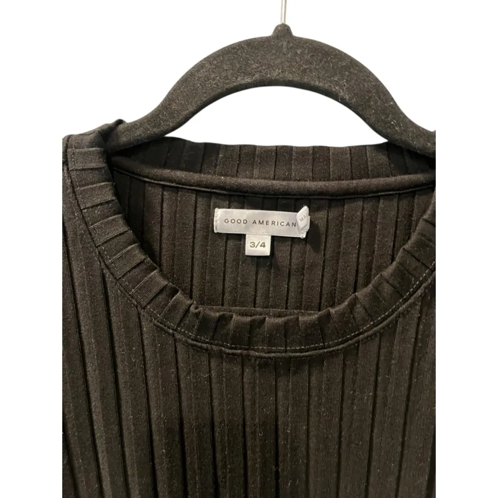 Good American Ribbed Flare Pants Shirt Size 3 Casual Black Women's 2 Piece - Image 4