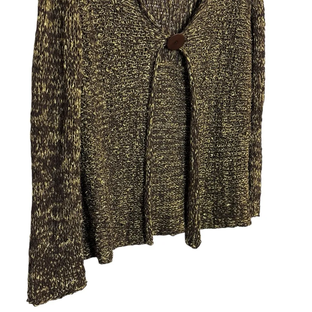 Women’s Chicos gold brown marled one button knit cardigan sweater size large - Image 3