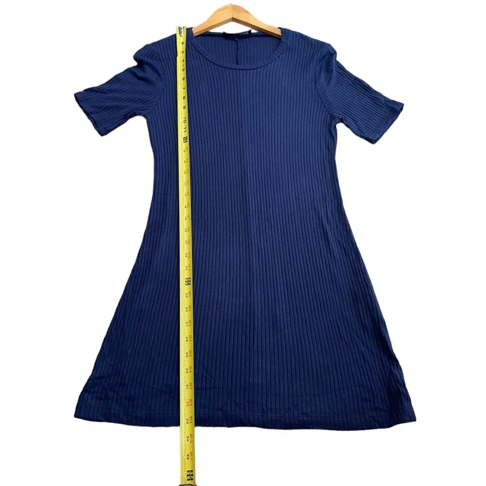 Reformation Women’s Size L Gigi Short Sleeve Mini Dress Navy Blue Rib‎ Casual - Image 8
