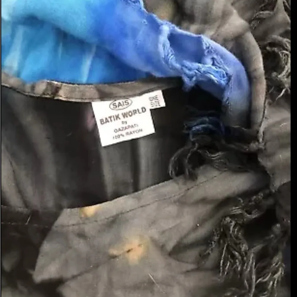 Tie dye Blue and Black Swim Coverup with Fringe batik world rayon Size undefined - Image 3