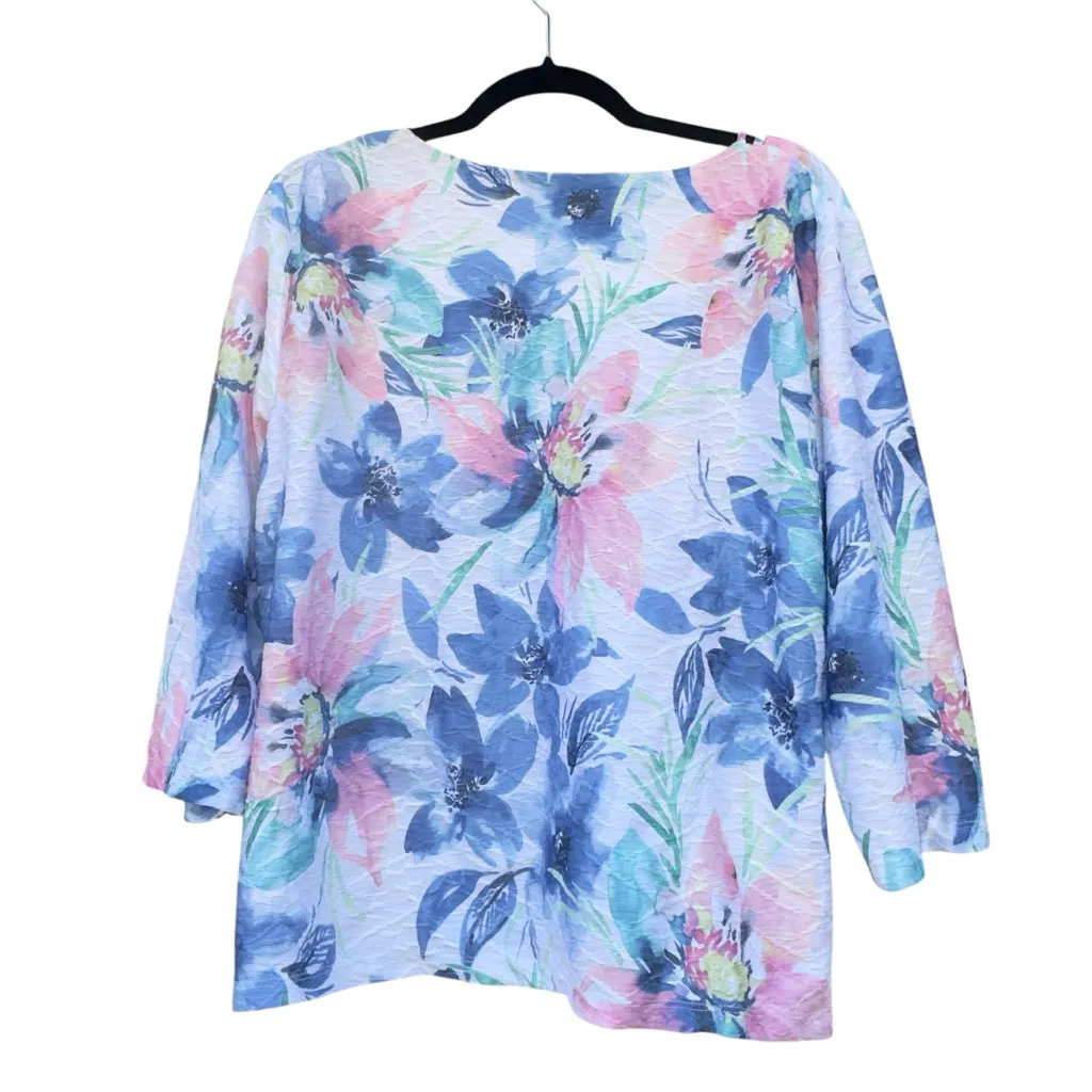 Alfred Dunner Petite XL Multicolor Floral Textured Blouse 3/4 Sleeve in GUC White Size undefined - Image 5