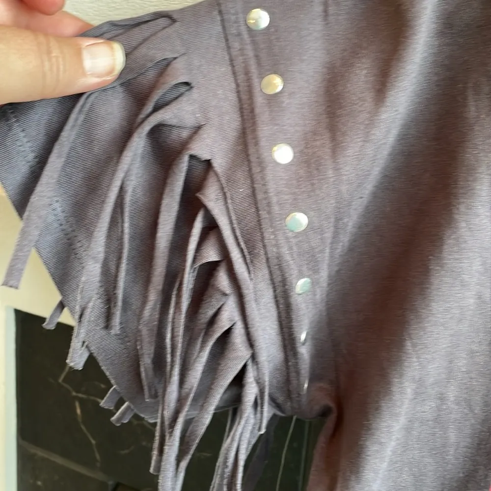 Rock and Roll Fringe Sleeve Tee Shirt NEW Gray - Image 7