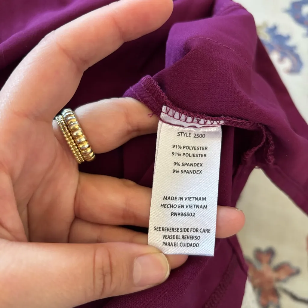 HH Works by Healing Hands Burgundy V-Neck Scrub Top Size Large Style 2500 - Image 6