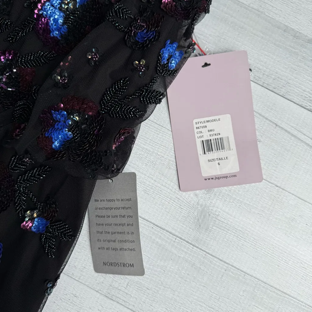 NWT NORDSTROM JS COLLECTIONS Beaded Blouson Gown Black Size 6 - Image 7