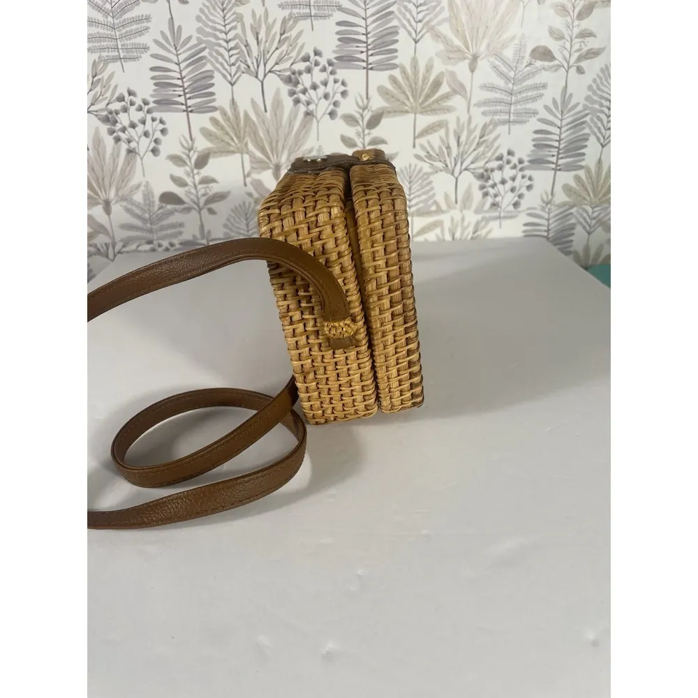 Handcrafted Vegan Rattan Woven Crossbody Purse Bag Boho Summer Beach Straw Style Brown - Image 4