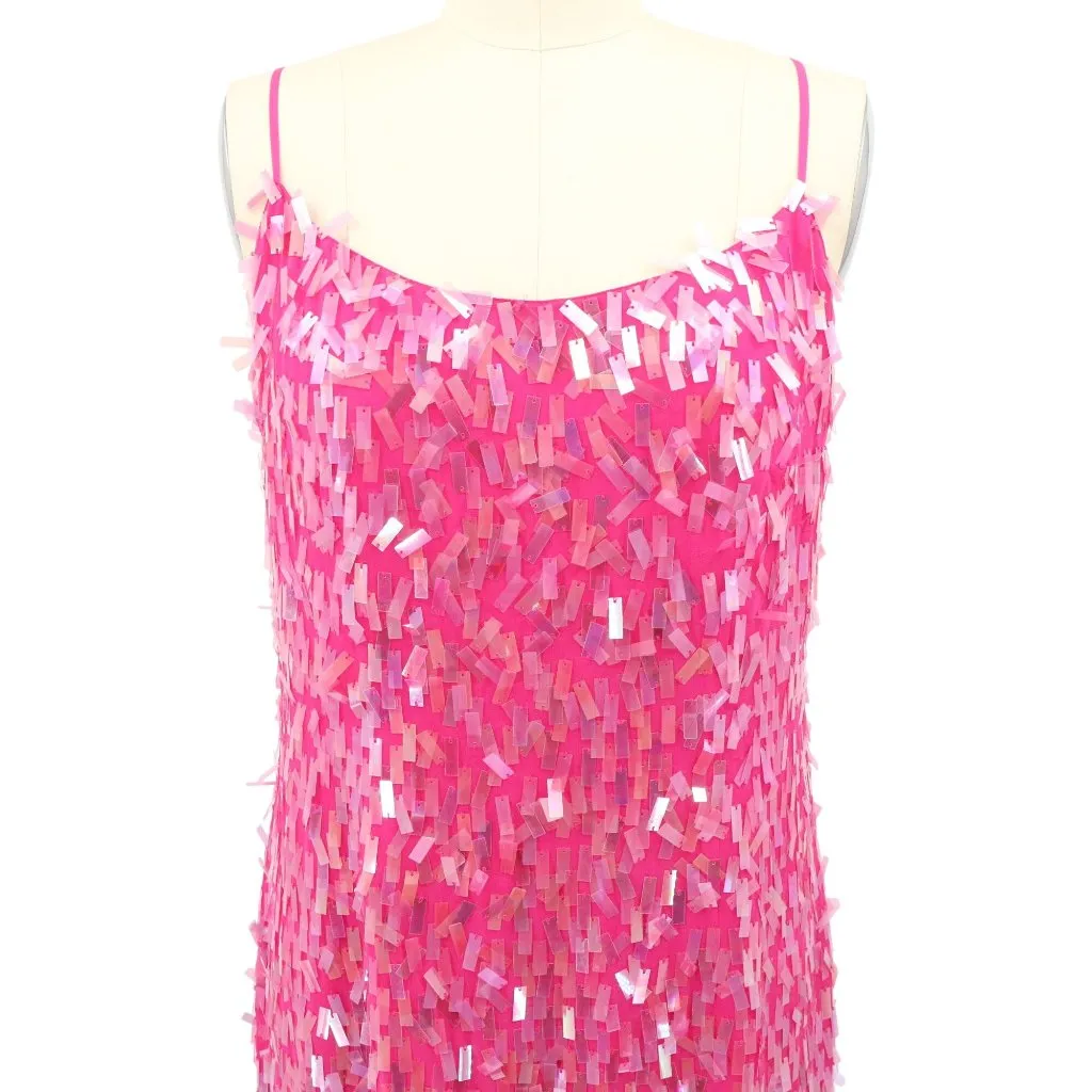 BCBG MaxAzria Hot Pink Silk Rectangular Sequin Sleeveless Mini Party Dress 12 - Image 2