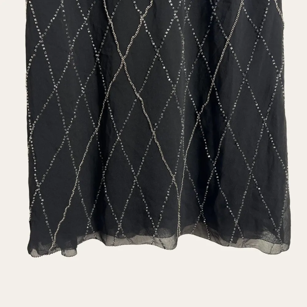 Alice + Olivia Black Silk Chain Strap Beaded Cocktail Mini Dress Size XS - Image 4