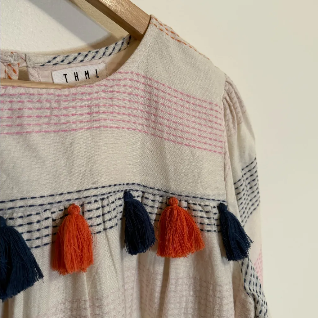 THML Cream Stripe Shift Dress With Tassels - Image 5