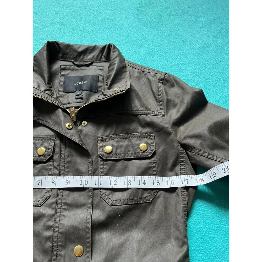 J Crew Women Field Jacket Army Green Gold Snaps Full Zipper Size Xsmall‎ - Image 5