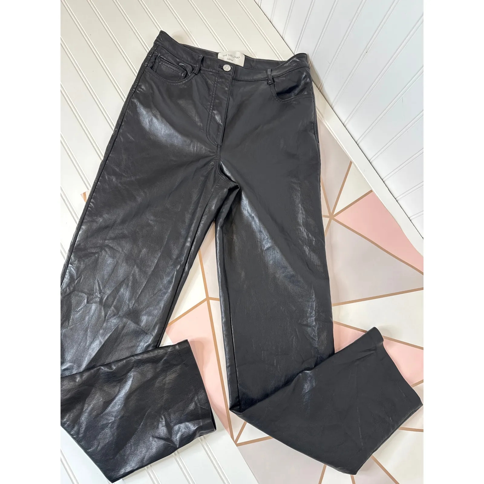 Aritzia The Melina Wilfred Black Vegan Faux Leather High Rise Pants Size 6 - Image 5