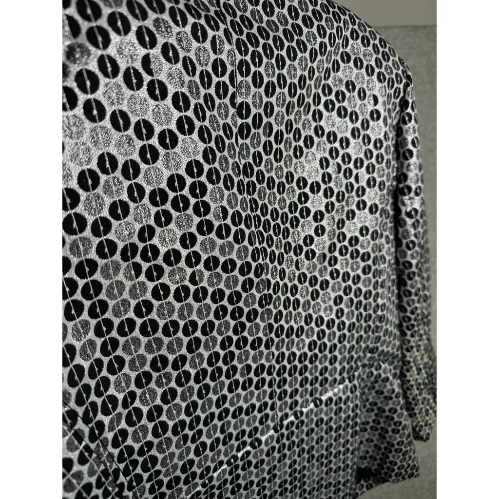 Peter Nygard Womens Size 12 Black White Polka Dot Metallic Blazer Jacket - Image 7