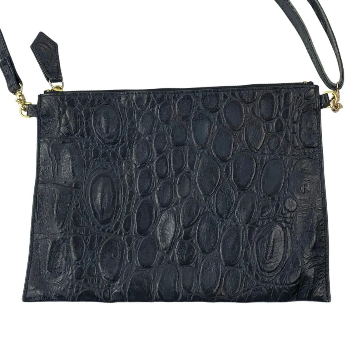 Beau & Ro Womens Black Croc Faux Leather Vegan Crossbody Clutch Purse Handbag OS - Image 3