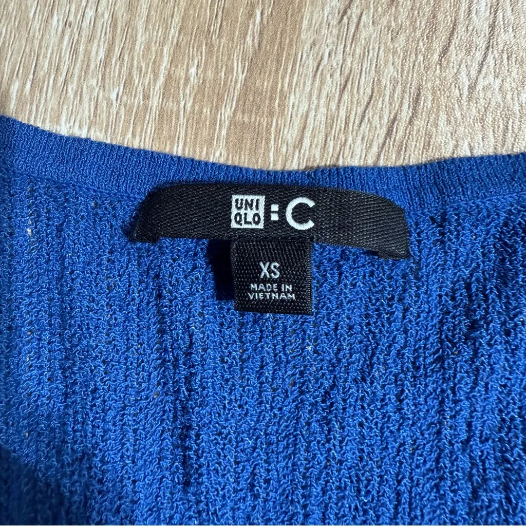Uniqlo C Vibrant Blue Delicate Knit Cardigan Top Cotton Blend XSmall EUC - Image 3