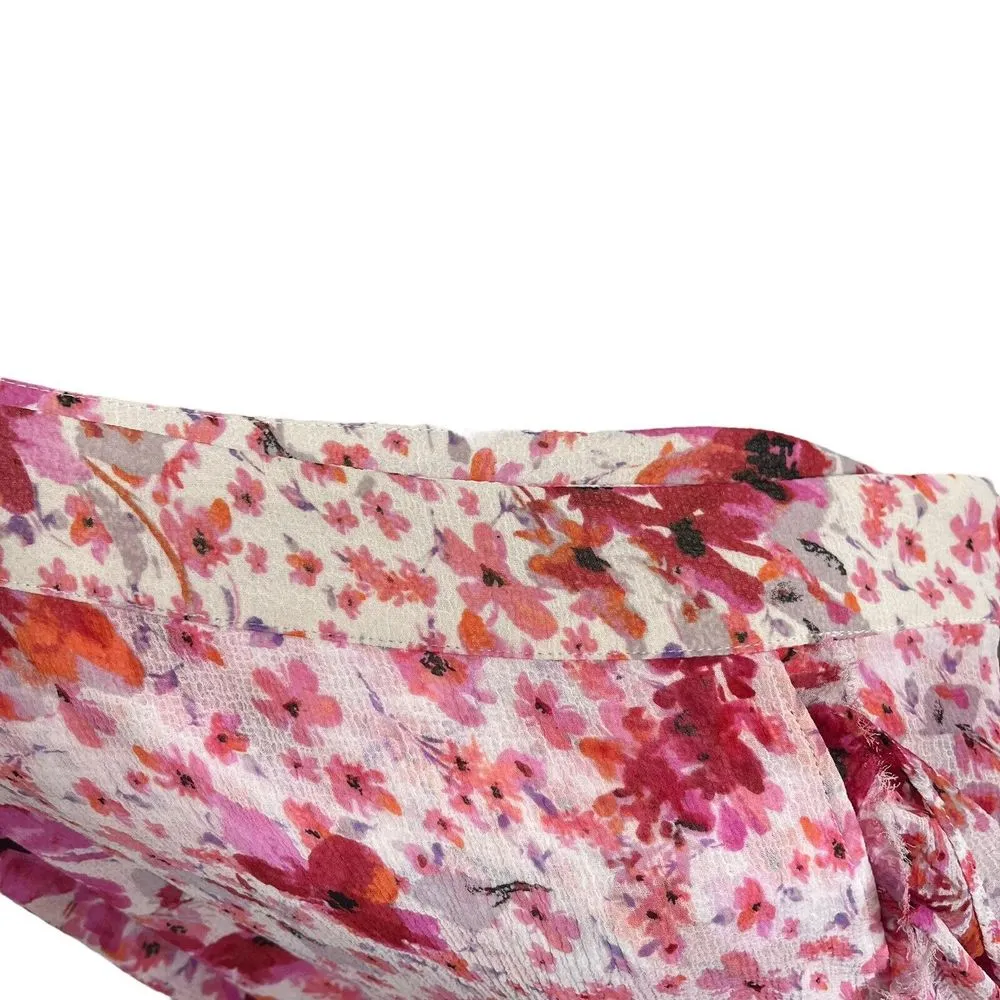 MISA Los Angeles MISA Themis Gardenia Floral Pink White Ruffle Tie Belt Wrap Midi Skirt Size S - Image 14