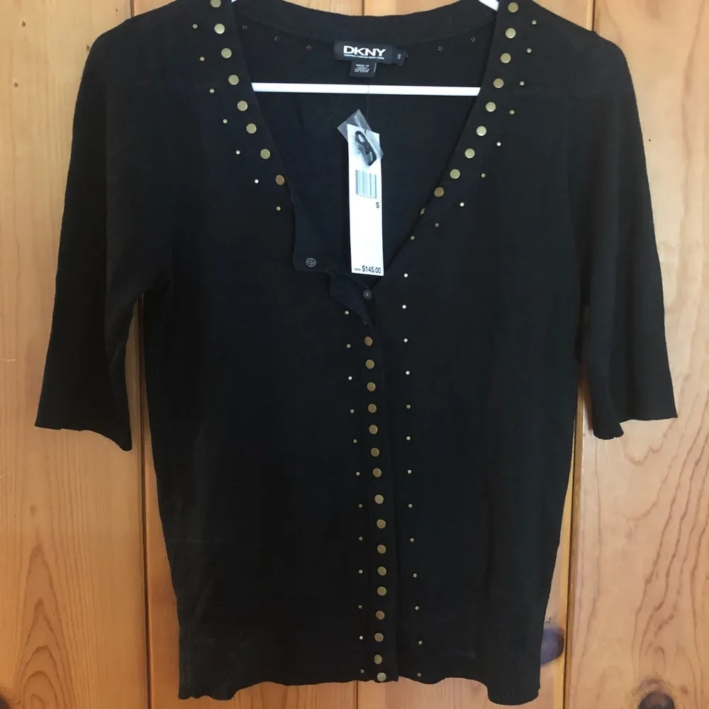 NEW!  black shirt %100 tussah silk short sleeve open front - Image 2
